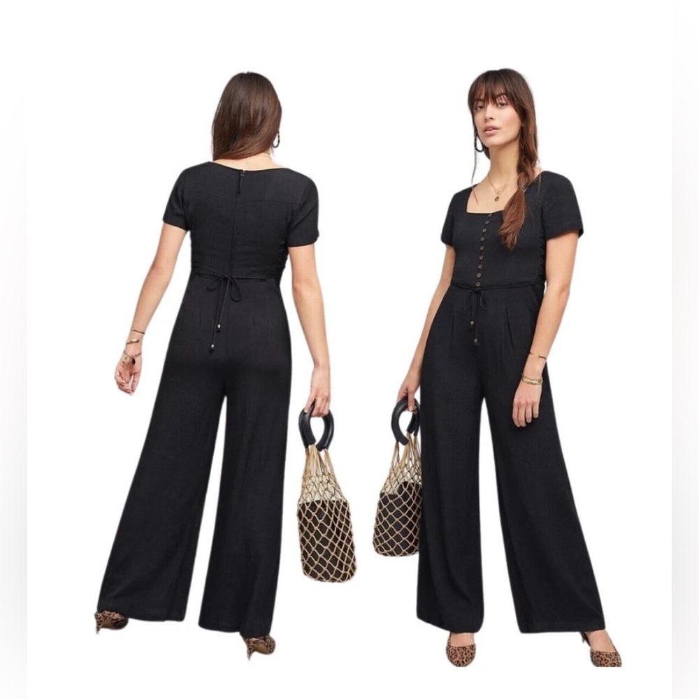 MAEVE by Anthropologie Wide Leg Jumpsuit Black Lace Up Side Size‎ 0 NWT